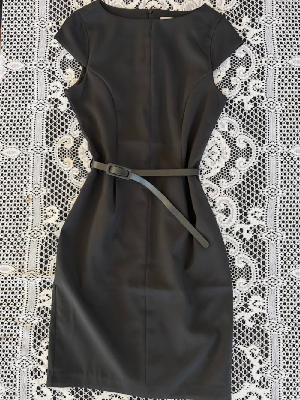 Black Cap-Sleeve Belted Dress - Size XS